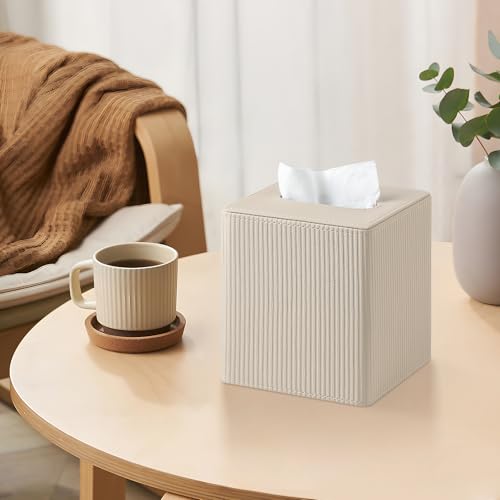image for Cretkhp Tissue Box Cover Square with Magnetic Closure, PU Leather Tiss