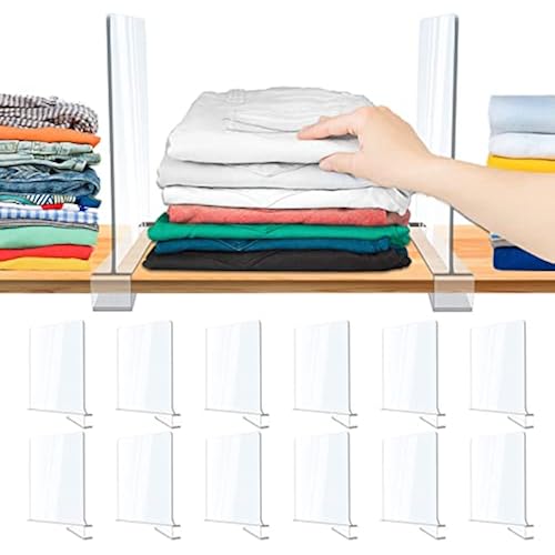 Acrylic Shelf Dividers, 12 Pack Clear Organizers for Closet Organization