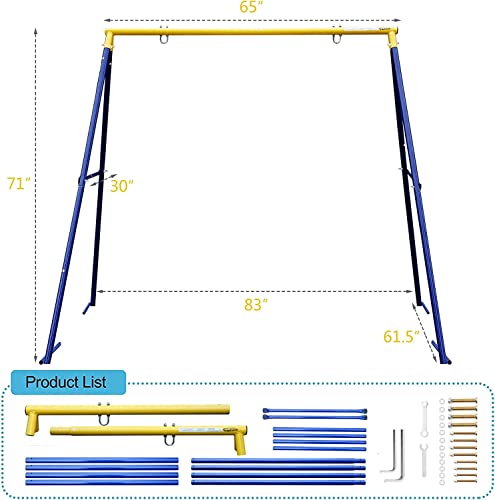 Hishine Swing Stand Heavy Duty Swing Frame Full Steel Metal Frame Swing Set For Backyard, Blue&Yellow (Swing Not Included) #TOP2