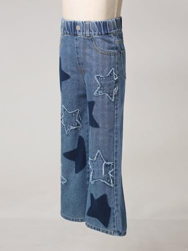 Kids Girls Jeans Elastic Wasit Wide Leg Print Denim Pants Summer Casual Jeans4