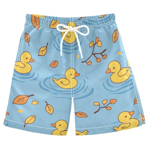 Boys Beach Board Shorts Yellow Duck Cartoon Swim Trunk Teen Swimwear 8-16Y