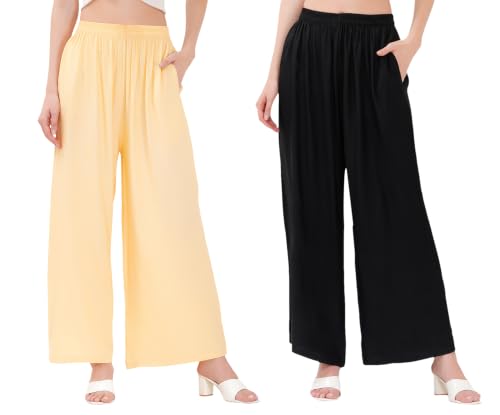 Image of Buy That Trendz Palazzo Pants for Women Rayon Elasticated Regular Fit Flared Wide Leg M to 6XL Pack of 2