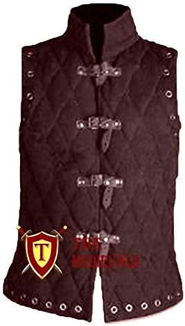 THE MEDIEVALS Shop Thick Padded Sleeve-Less Coat Aketon Jacket Armor Brown Cotton Fabrics DRESS SCA - Medium