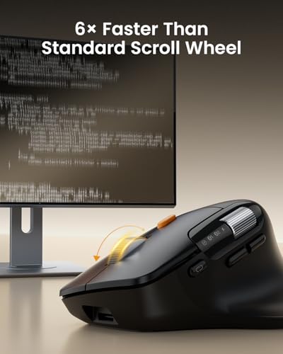ProtoArc EM25 Ergonomische Maus mit Schnelles Scrollen, 2.4G Kabellos + 2*Bluetooth Wiederaufladbare Mouse, Seitliches Mausrad, Anpassbare Schaltflächen, 8K DPI, für Windows/Mac/Android - Schwarz