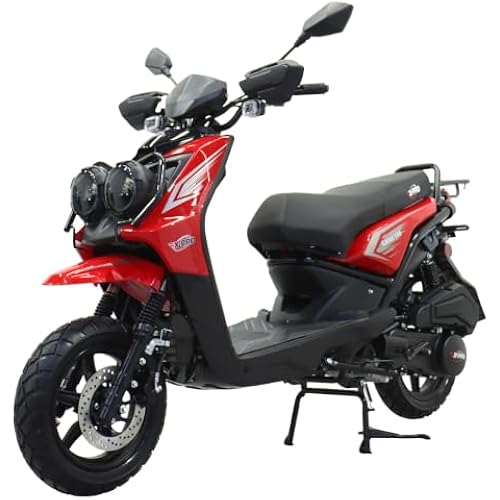 X‑PRO Lanai 150cc Gas Moped with 12" Alloy Wheels, Electric & Kick Start, Front Disc Brake, Automatic Transmission – Underseat Storage, Dual Headlights (Red)