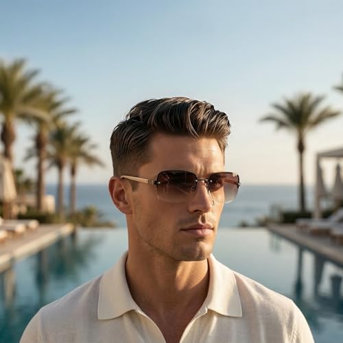 Image of Minimalist Semi-rimless Rectangular Sunglasses for Men Women - Exquisite Packaging