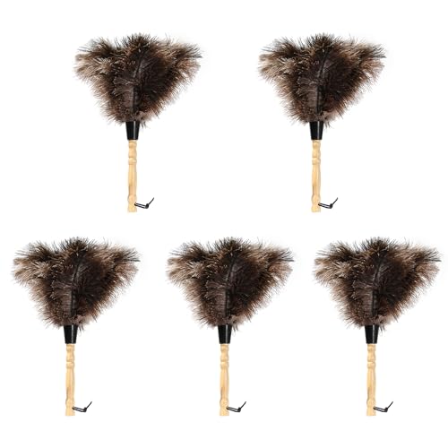 Ostrich Feather Duster with Wooden Handle – 14 inch, 5Pcs