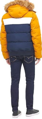 Tommy Hilfiger Mens Arctic Cloth Quilted Snorkel Bomber Jacket Parka, Yellow/Navy, Medium Us #TOP2