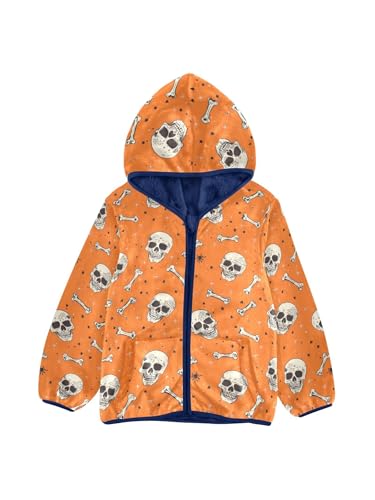 Skeleton Bone Star Orange Girls Fleece Jacket Girls Fall Jacket Boys Coats Zip Up Hoodie Children Outerwear 2-10T