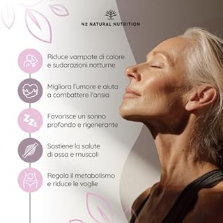 Menopausa Integratori 14 in 1 con Supporto Clinico 100% Naturale. 45 Capsule con Omega 3, Vitamina D3 K2, Vitamina B12, Biotina, Acido Folico. N2 Natural Nutrition