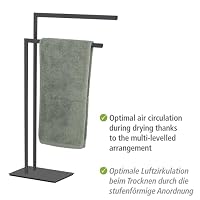 WENKO Handtuchständer Mod. Recco, freistehender Handtuchhalter mit 2 Armen, standfeste Bodenplatte, massiver Stahl, 48 x 80,5 x 20 cm, Schwarz – Ansicht 3