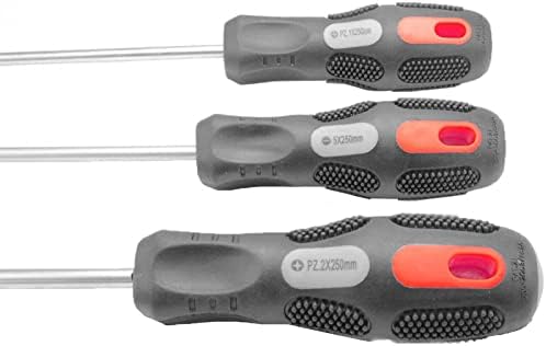 SPARES2GO Extra Long Reach CRV Magnetic Tip Star Torx, Phillips + Flat Headed Screwdriver Set (9 Piece, 360mm)
