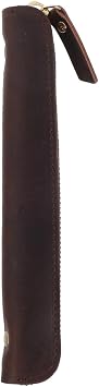 Genuine Leather Fountain Pen Sleeve 7.48x1.18In Coffee Brown Ink-Proof Zip Case for Travel & Office, Single Pen Holder for Stylus & Ballpoint