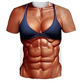 Womens 3D Muscle T Shirts 6 Pack Abs Bikini for Men Rave Cool Bare Chest Tees Female Girls Unique Fake Pink Boob Bra T-Shirts