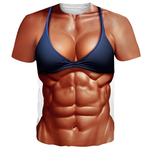 Women Fake Abs Tshirt Muscle Mens Chest Bra Shirts Rave Short Sleeve Bikini Boob Chest Shirt Festivals 2 Pieces Girl Party Tops