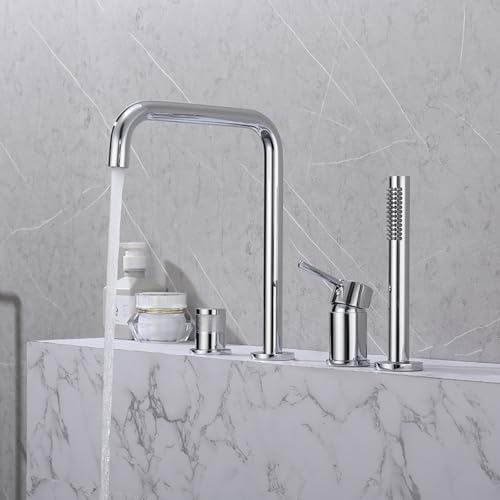 Robinet de douche mural mitigeur de bain-douche or brossé 4 trous à levier - 5