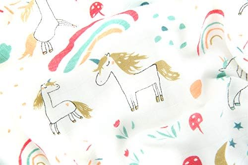 Baby 4 Layers Muslin Blanket Towel Bamboo Swaddle Extra Large 120 x 120CM Pre-washed Extra Thickness Ultra Soft Breathable Newborn up to 5 Years Animal Pattern (Unicorn)