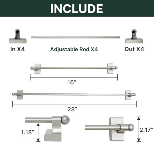 H.VERSAILTEX 4 PACK Magnetic Curtain Rods for Metal Doors, 16 to 28 Inch, 1/2 Inch Diameter, Multi-Use Adjustable Appliances for French Doors Magnetic Cafe Curtain Rod(Nickel) by H.VERSAILTEX - Used condition - Image 8