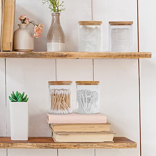 BKYFPQ Pacote com 4 frascos de vidro para banheiro com tampas de bambu, cotonete redondo com almofad