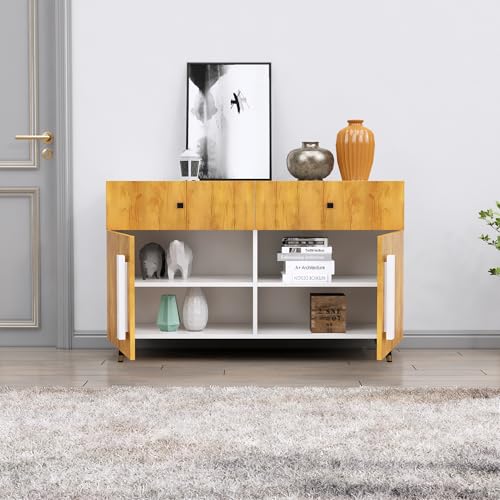 Image of Bniture Storage Cabinet Wooden for Living Room Sideboard with 2 Drawer and 2 Door | Storage Organizer Chest of Drawer Cabinet for Home Hallway Drawing Room Bedroom Kitchen | Frosty White & Giant Wood