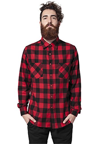 Urban Classics TB297 Checked Regular Fit Herren Freizeit Hemd,Mehrfarbig (Blk/Red), S