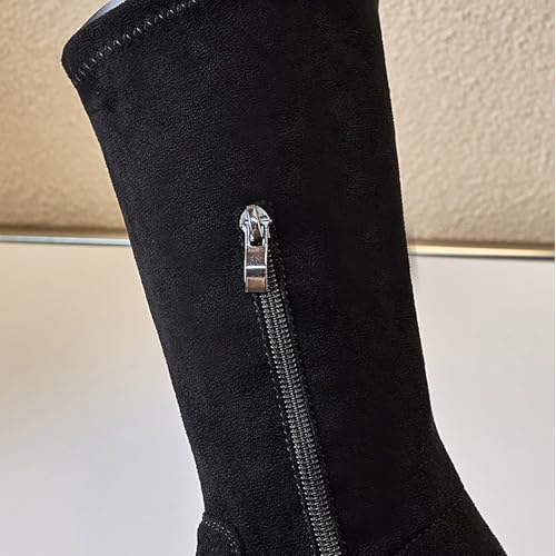 IWIHMIV Girls Tall Boots Kids Round Toe Dress Boot Casual Thick Soled Mid Calf High Top Booties with Zipper4