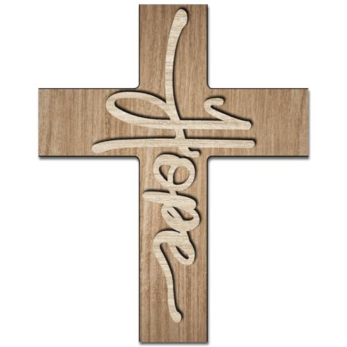 Hope Biblical Verse Cross Wall Decor - Christian Wooden Cross - Christian Wooden Hanging Decorations for Home Easter Christmas Farmhouse Kids Room, 8x10 Inches -A07