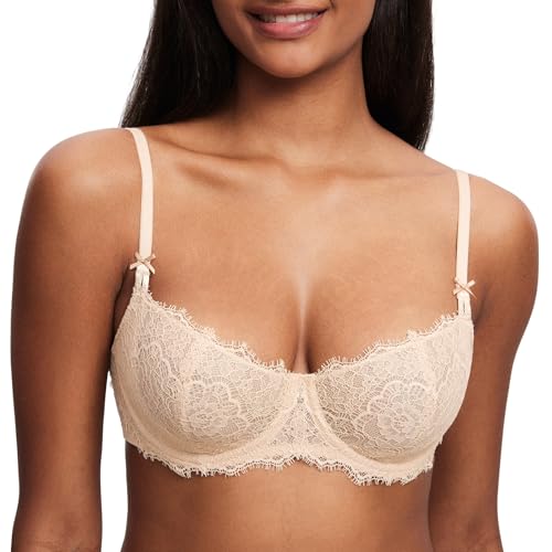 Image of DOBREVA Women's Balconette Sexy Unlined Bra Lace Push Up Plus Size Bras See Through Underwire