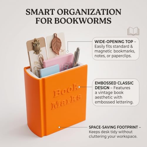 Bookmark Storage Box - Decorative Book-Shaped Organizer for Bookmarks, Desktop & Bookshelf Display Accessory (Pumpkin orange) — 사진 3