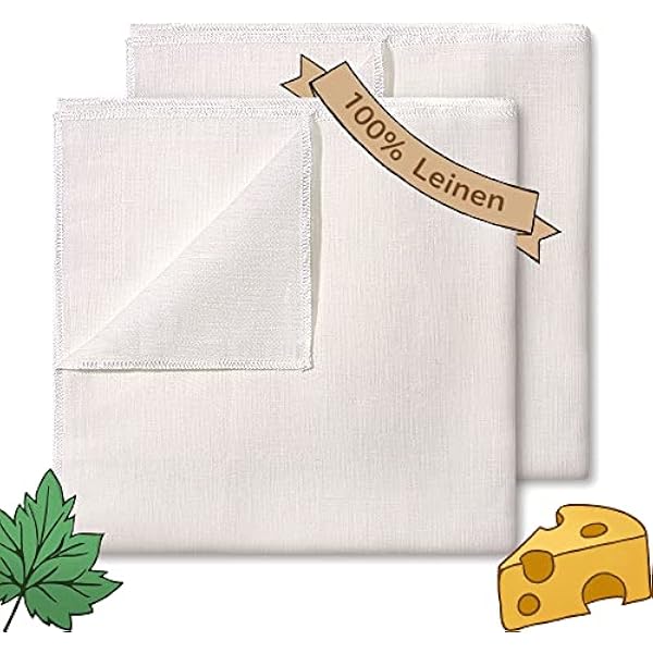 ecooe Ściereczka do przejeżdżania, 100% len, 50 x 50 cm, odporna na rozerwanie, do mleka orzechowego, produkcji sera, soków i zup, można prać w pralce (2 sztuki)