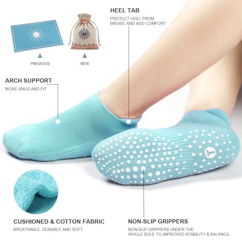 Image of Toes Home Pilates Socks for Women, Cushioned Ankle Grippy Non Slip Socks for Yoga, Hospital, Barre, Home Slipper 2 /4 Pairs