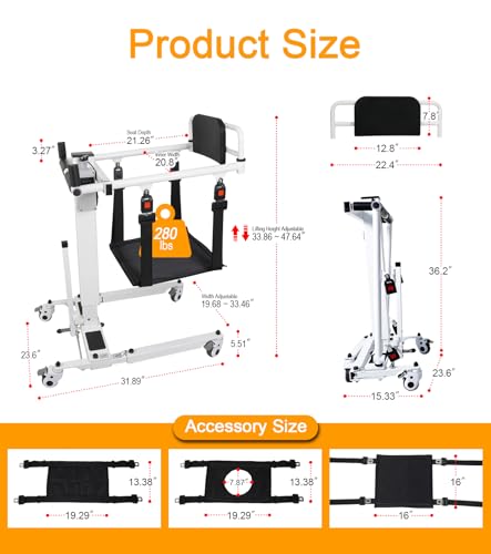 Achairgo Patient Lift Transfer Chair - Electric Assist Lift Aid for Home Care Use - Portable Folding for Car - Transport Wheelchair for Seniors, Adults & Disabled - Thumbnail 5