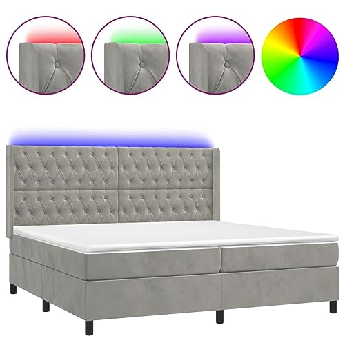 Doppelbett Familienbett,Boxspringbett mit Matratze & LED Hellgrau 200x200 cm Samt,Tagesbett für Schlafzimmer Kinderzimmer – Bild 4