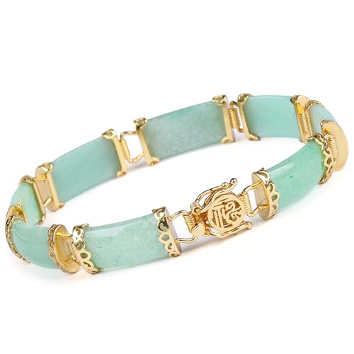 Jade Bracelet for Women, LIKEYO Good Fortune Jade bracelet Natural Green Jade Bangle Bracelet,S925 Sterling Silver with gold plating Bracelet Gifts for Women