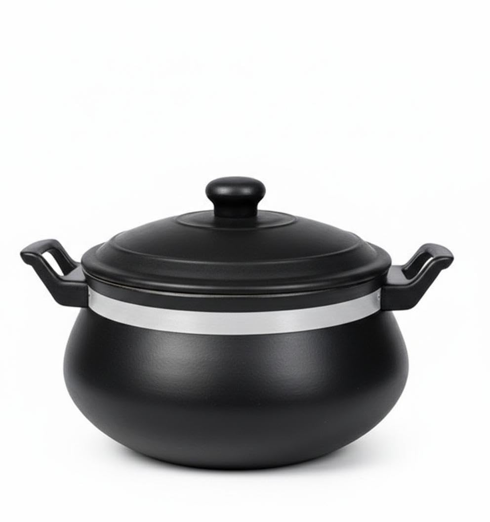 Mittiwalas Clay Cooking Earthenware Pot | Dahi Handi | Mitti Ke Bartan for Gas | Best for Veg & Non-Veg | Daal Handi | Curd Pot | Organic Clay Cookware | Ideal for Daal Makhni (Black, 1 Litre)