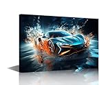TISHIRON Wandgemälde für Wohnzimmer, Supercar, moderne Büro-Wandkunst, Sportwagen, große Wanddekoration für Männer, Jungen, Schlafzimmer, Kunstwerk, Luxusauto, 1 Stück, Giclée-gerahmt, fertig zum