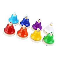 8 handbells in 1 set, made of metal and plastic, durable, exquisite, attractive. Corresponding note and scale position on the top of handbells, providing guidance in playing, easy to play. Right in tune, resonate loudly and clearly. 8 tone in C major...