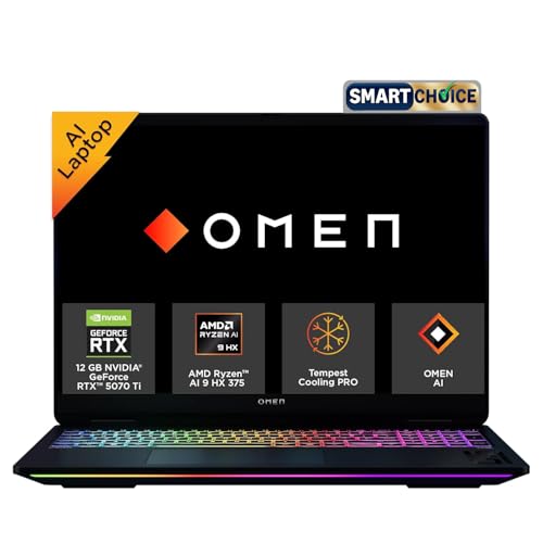 Image of HP Smartchoice Omen 16 Max, AMD Ryzen AI 9 HX 375, 12GB RTX 5070 Ti, 32GB DDR5, 1TB SSD, 2K,165Hz, 400 nits,3ms, IPS, 16'' /40.6cm, Win11,Office24, Shadow Black, 2.71kg, ak0070ax, RGB Gaming Laptop