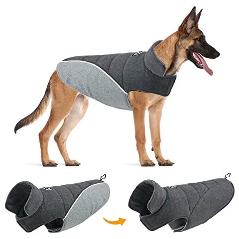 TVMALL Pet Dog Coat Reversible Dog Warm Coats and Jackets Big Dog Reflective Dog Cotton Coat Safety Vest Winter Cold Weather windproof warmth Large and Medium Dog Clothes - With wire harness hole Cover