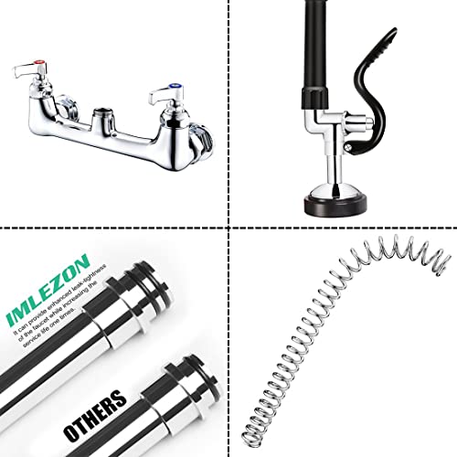 Cwm Commercial Wall Mount Kitchen Sink Faucet Brass Constructed Polished Chrome Pre-Rinse Device 25" Height 8" Center With Spring Pull Down Sprayer And 12" Add-On Spout (25 Inches) #TOP5