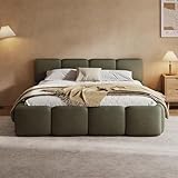 Christopher Knight Home Hazel Linen Upholstered Queen Size Bed Frame with Headboard, Modern Queen Bed Frame and Headboard, Wood Slat Support, No Spring Box Needed, Easy Assembly, Olive Green