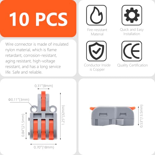 XALXMAW Lot de 10 connecteurs de fil à levier, mini épissage, compact, connecteur électrique (1 en 3 sorties), 28-12 AWG – vue 5