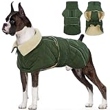 Kuoser Dog Winter Coat Waterproof Dog Snow Jacket, Warm Fleece Lined Pet Turtleneck Snowsuit Puppy Cold Weather Coats with Harness Hole, Adjustable Winter Vest for Medium Large Dogs, Green, L