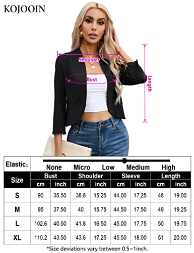Kojooin Womens Casual Cropped Blazer 3/4 Sleeve Collarless Open Front Ruffle Work Office Cardigan Suit Jacket Shrug Black Xlarge #TOP6