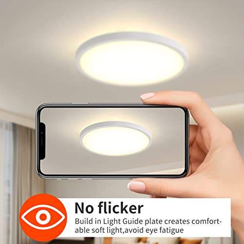 Mikeru Flush Mount Ceiling Light Fixture, 9 Inch 24W 3000K Warm Light Led Ceiling Light, Round Panel Flush Mount Light Fixture, For Bedroom, Living Room, Dining Room, Hallway, White #TOP4