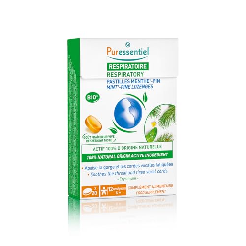 Puressentiel - Respiratoire - Pastilles Menthe Pin - A l'extrait d'Erysimum - Apaise la gorge et cordes vocales fatiguées - 20 pastilles
