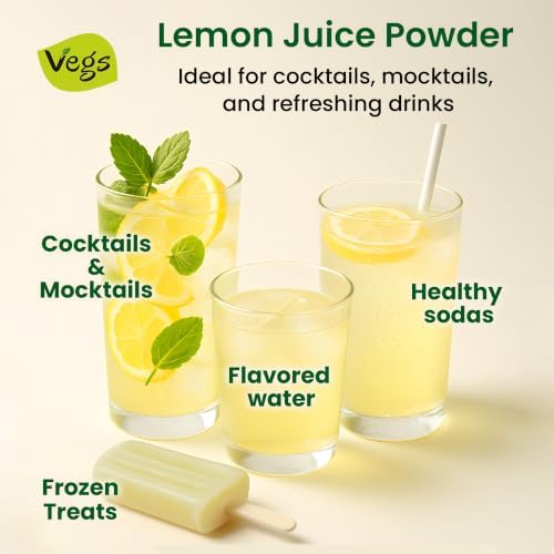 Vegs Lemon Juice Powder - Freeze Dried Organic Lemon Juice Concentrated Instant Powder with Natural Vitamin C & Electrolytes for Hydration, Beverages, Lemonade, Cooking, Flavoring, Sugar Free - 13 oz — view 7