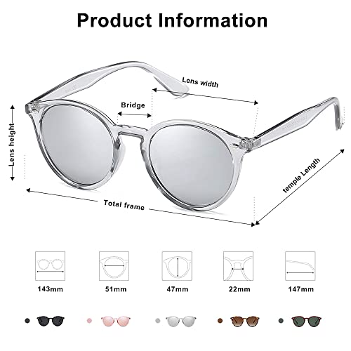Sojos Retro Round Polarized Sunglasses For Women Men Classic Vintage Sunnies Sj2069, Clear Grey/Silver Mirrored #TOP3