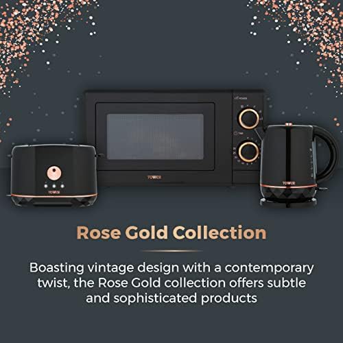 Tower T24029RG 17L Manual Microwave with 700W Power Output and 6 Power Levels, Black and Rose Gold