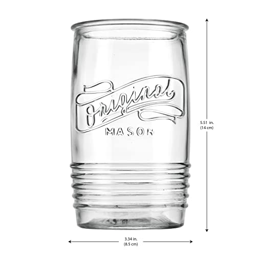 Glaver's Glass Tumbler Drinking Glasses Set Of 4 – Genuine Artisan-Made Vintage Italian Original Mason – Elegant 20 Oz Clear Tumbler Glassware Set For Cold, Refreshing Drinks, Beverages, Iced Tea #TOP3